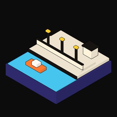 Stepped Sea Wall Promenade with Yellow Lamp Standards - illustration from Neo Brutalist Scenes Icons