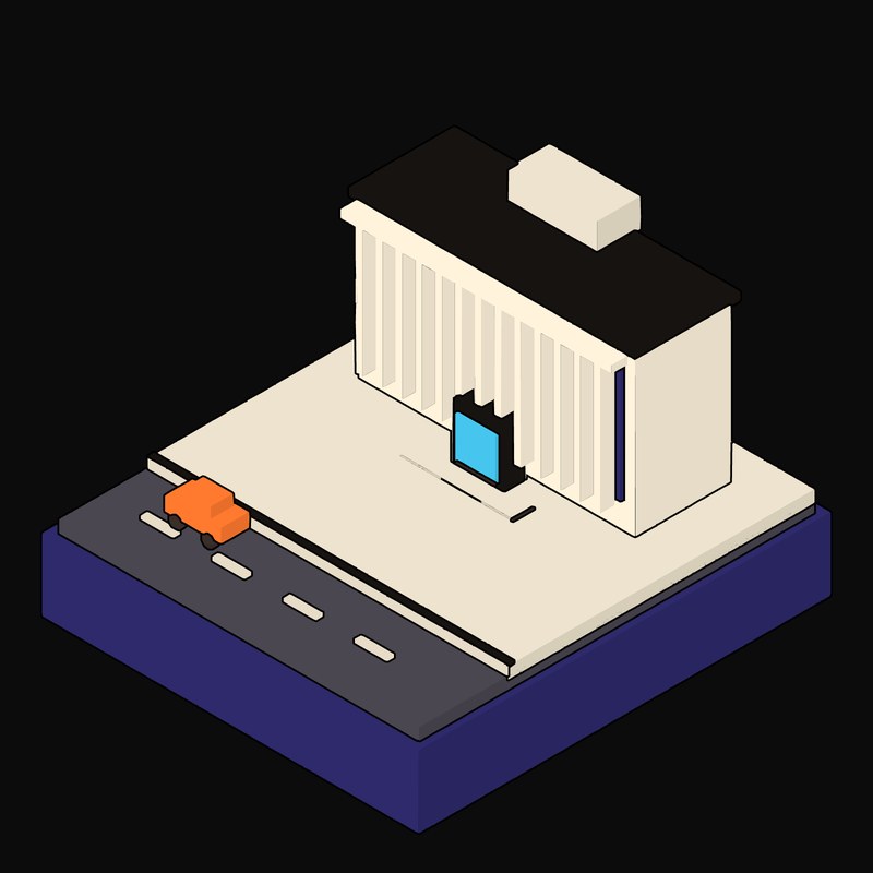 Cyan Research Institute Behind a Brise-Soleil Fin Screen - illustration from Neo Brutalist Scenes Icons