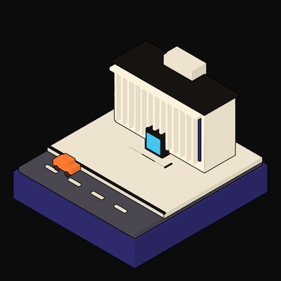 Cyan Research Institute Behind a Brise-Soleil Fin Screen - illustration from Neo Brutalist Scenes Icons