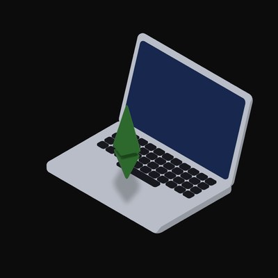 Ethereum Classic Floating Over a Laptop - illustration from Crypto & Currency Laptop Float