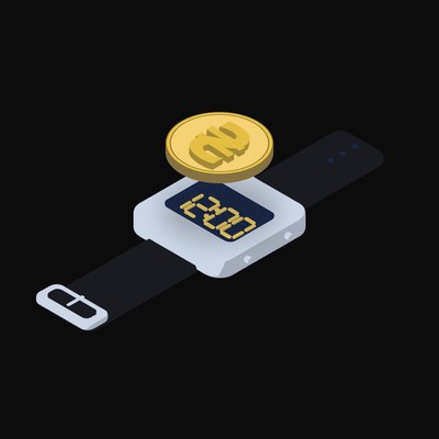 Ukrainian Hryvnia Floating Over a Watch (Back) - illustration from Crypto & Currency Watch Float