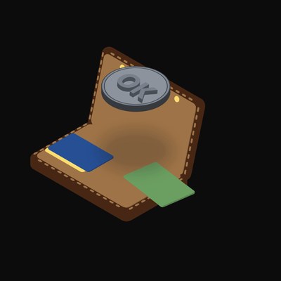 OKB Floating Over a Wallet (Back) - illustration from Crypto & Currency Wallet Float