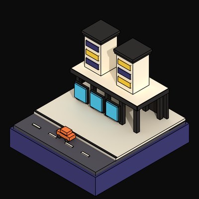 Lime Megastructure Housing Deck on a Shopping Podium - 3D icon from Neo Brutalist Scenes