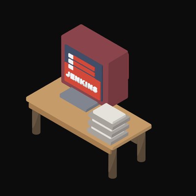 Jenkins Build Queue on a Retro Monitor - illustration from Isometric Developer Stack Desks Icons