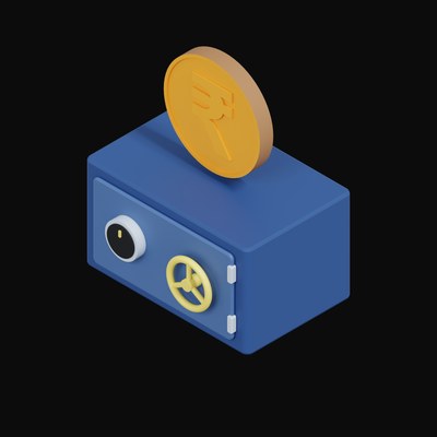 Indian Rupee Floating Over a Safe - 3D icon from Crypto & Currency Safe Float