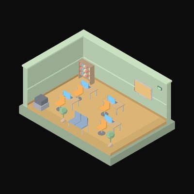 Soft Moss Open Plan Office with Four Desks - illustration from Isometric Room Block Icons