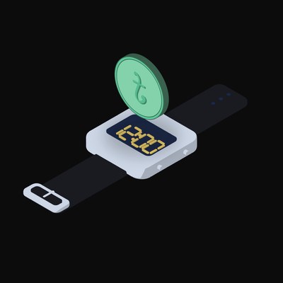 Bangladeshi Taka Floating Over a Watch - illustration from Crypto & Currency Watch Float