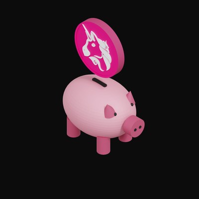 Uniswap Floating Over a Piggy Bank - 3D icon from Crypto & Currency Piggy Bank Float