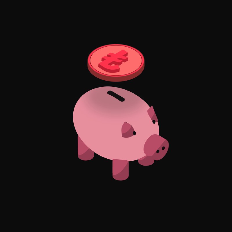 Turkish Lira Floating Over a Piggy Bank (Back) - illustration from Crypto & Currency Piggy Bank Float