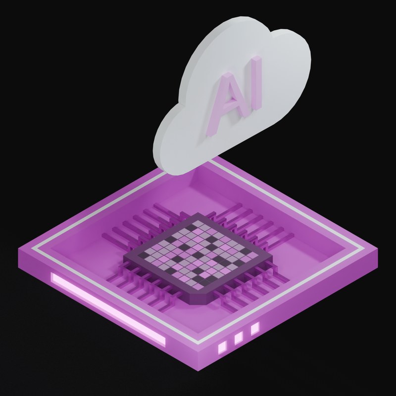 Pink AI Cloud Chip with a Labelled Cloud 3D Icon - 3D icon from AI Cloud Chips