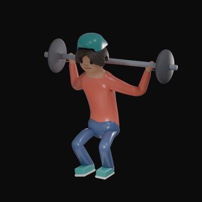 Man in a Deep Back Squat - 3D icon from Gym Workout Pose Figures 3D Icons