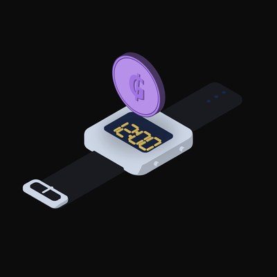 Paraguayan Guarani Floating Over a Watch - illustration from Crypto & Currency Watch Float