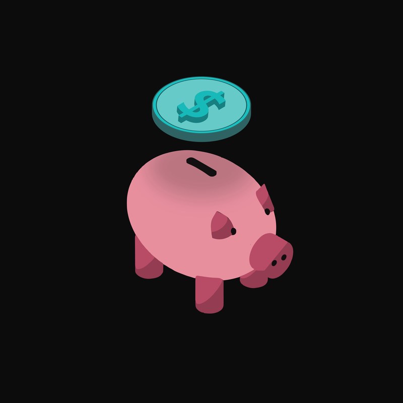 Hong Kong Dollar Floating Over a Piggy Bank (Back) - illustration from Crypto & Currency Piggy Bank Float