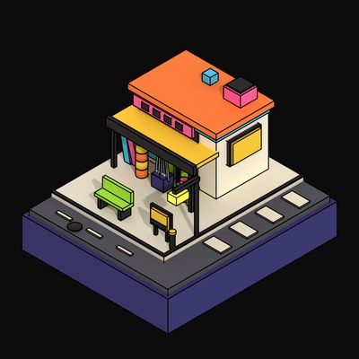 Orange Hardware Store with Goods Under a Canopy - 3D icon from Neo Brutalist High Street