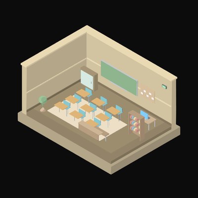 Warm Sand Classroom with Desk Rows - illustration from Isometric Room Block Icons