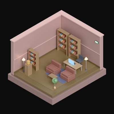 Muted Brick Law Office with a Book Wall - 3D icon from Isometric Room Blocks
