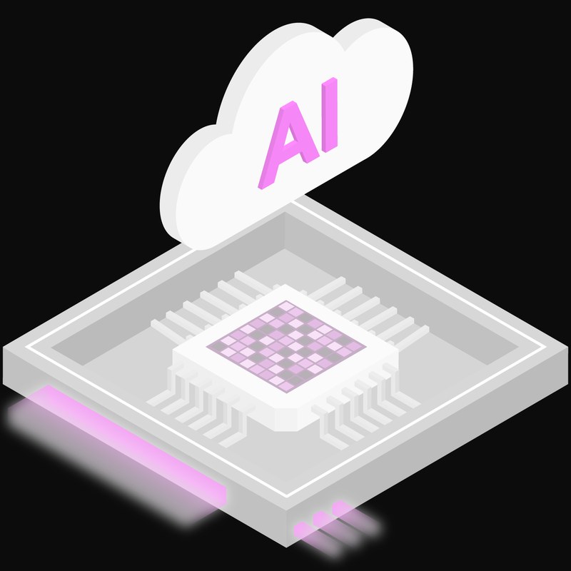 Pink AI Cloud Chip with a Labelled Cloud Icon - illustration from AI Cloud Chip Icons