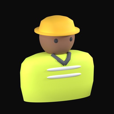 Builder in a Yellow Hard Hat and Hi-Vis Vest - 3D icon from People and Profession Avatars 3D Icons