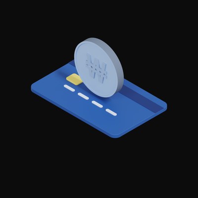 Korean Won Floating Over a Credit Card - 3D icon from Crypto & Currency Credit Card Float