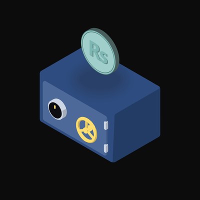 Pakistani Rupee Floating Over a Safe - animated icon from Crypto & Currency Safe Float