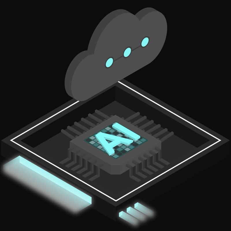 Black and Cyan AI Cloud Chip Icon - illustration from AI Cloud Chip Icons