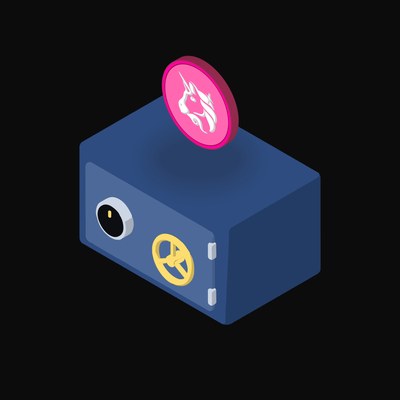 Uniswap Floating Over a Safe - animated icon from Crypto & Currency Safe Float