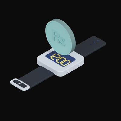 Pakistani Rupee Floating Over a Watch - 3D icon from Crypto & Currency Watch Float