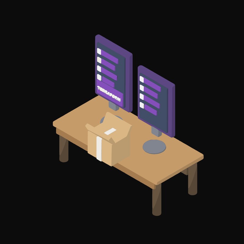 Terraform Plan Diff on Portrait Monitors - illustration from Isometric Developer Stack Desks Icons