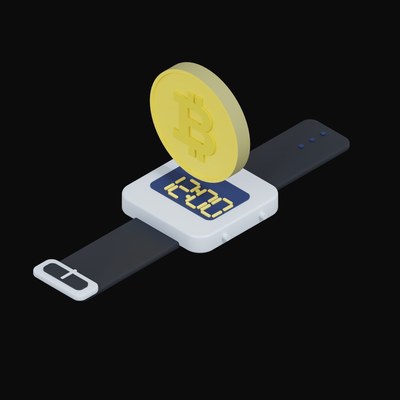 Bitcoin Floating Over a Watch - 3D icon from Crypto & Currency Watch Float