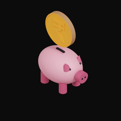 Indian Rupee Floating Over a Piggy Bank - 3D icon from Crypto & Currency Piggy Bank Float