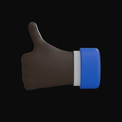 Black Thumbs Up, Back of Hand Business Hand 3D Icon - 3D icon from Business Hand Gestures 3D Icons