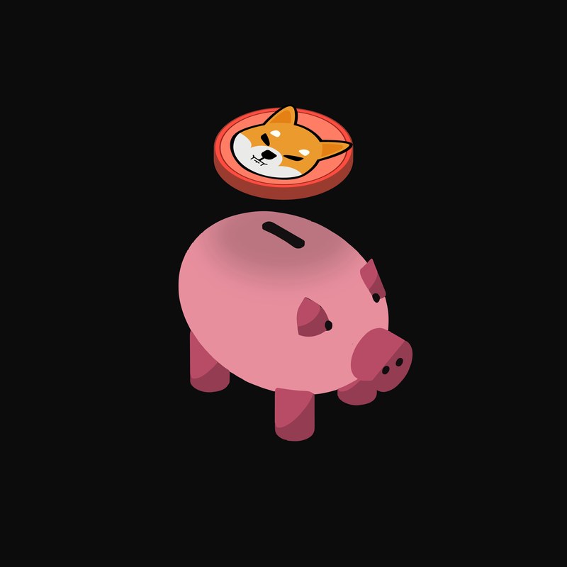 Shiba Inu Floating Over a Piggy Bank (Back) - illustration from Crypto & Currency Piggy Bank Float