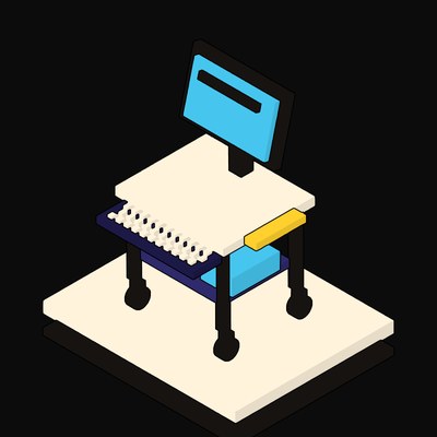 Ink Crash Cart with a Monitor and Keyboard Tray - illustration from Neo Brutalist AI Hardware Icons