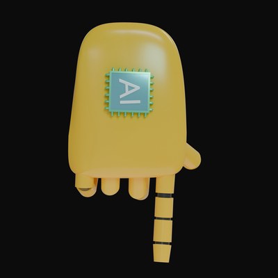 Amber Pointing Down Robot Hand 3D Icon - 3D icon from Robot Hand Gestures 3D Icons