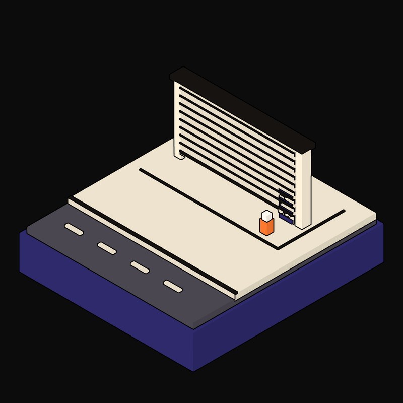 Louvred Precast Cooling Wall with a Plum Service Gate - illustration from Neo Brutalist Scenes Icons