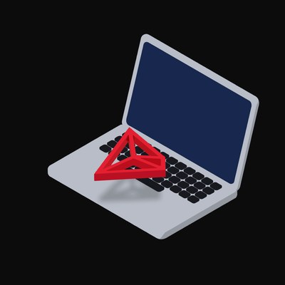 TRON Floating Over a Laptop (Back) - illustration from Crypto & Currency Laptop Float