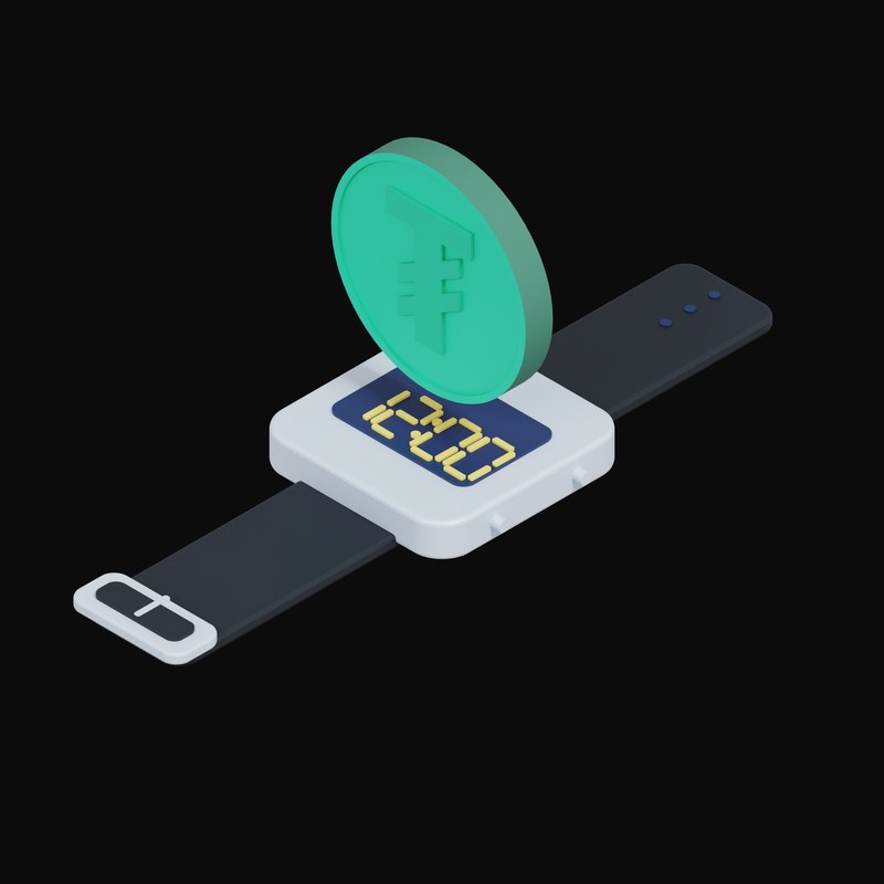 Tether Floating Over a Watch - 3D icon from Crypto & Currency Watch Float