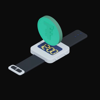 Tether Floating Over a Watch - 3D icon from Crypto & Currency Watch Float