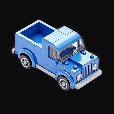 Blue Toy Brick Pickup Truck - Plastic 3 - 3D icon from Toy Brick Vehicles - Plastic