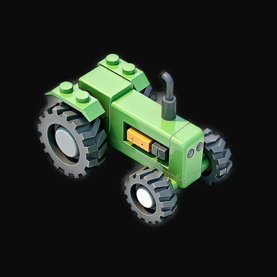 Green Toy Brick Tractor - Clay 2 - 3D icon from Toy Brick Vehicles - Clay