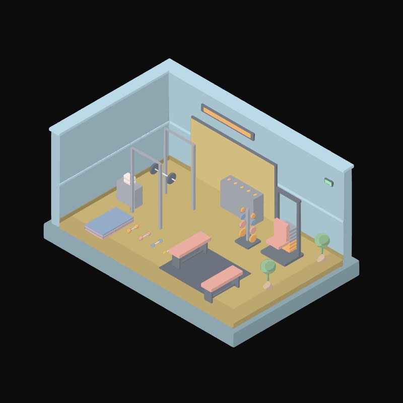 Muted Cyan Gym Floor with a Weight Rack Animated Icon - animated icon from Isometric Room Block Motion Icons