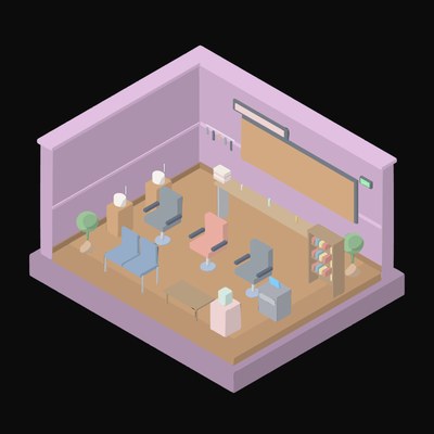 Soft Mauve Hair Salon with Mirror Stations - illustration from Isometric Room Block Icons