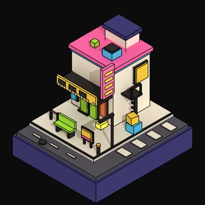 Cream Cinema with a Pink Blade Sign - 3D icon from Neo Brutalist High Street