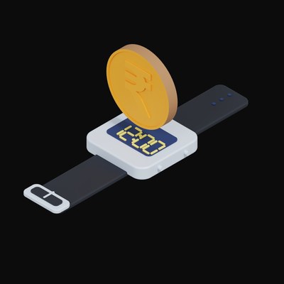 Indian Rupee Floating Over a Watch - 3D icon from Crypto & Currency Watch Float