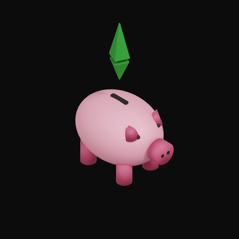 Ethereum Classic Floating Over a Piggy Bank - 3D icon from Crypto & Currency Piggy Bank Float
