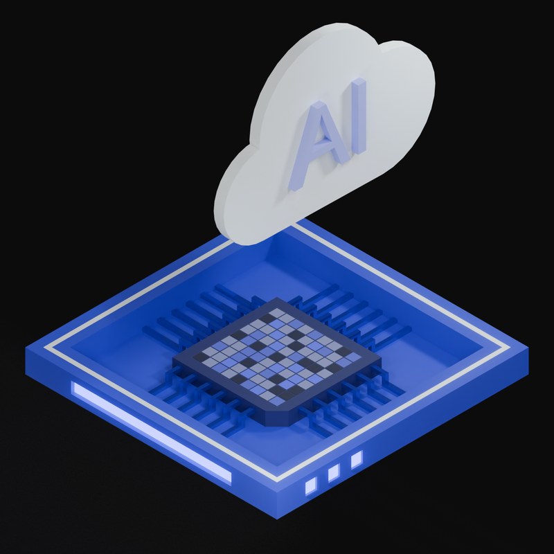 Navy AI Cloud Chip with a Labelled Cloud 3D Icon - 3D icon from AI Cloud Chips