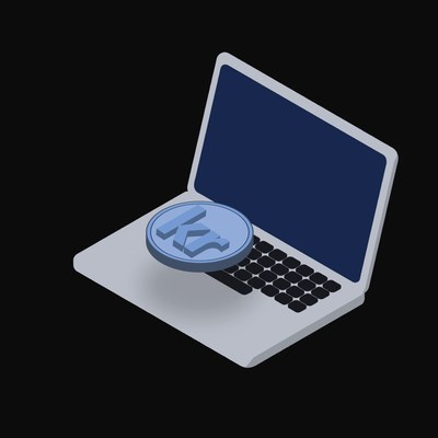 Norwegian Krone Floating Over a Laptop (Back) - illustration from Crypto & Currency Laptop Float