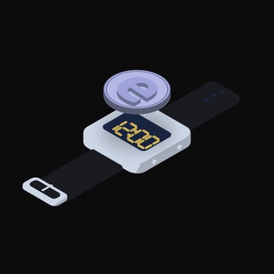 Ethena USDe Floating Over a Watch (Back) - illustration from Crypto & Currency Watch Float