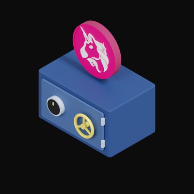 Uniswap Floating Over a Safe - 3D icon from Crypto & Currency Safe Float