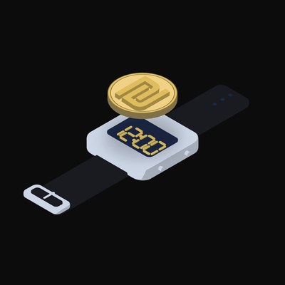 Israeli Shekel Floating Over a Watch (Back) - illustration from Crypto & Currency Watch Float